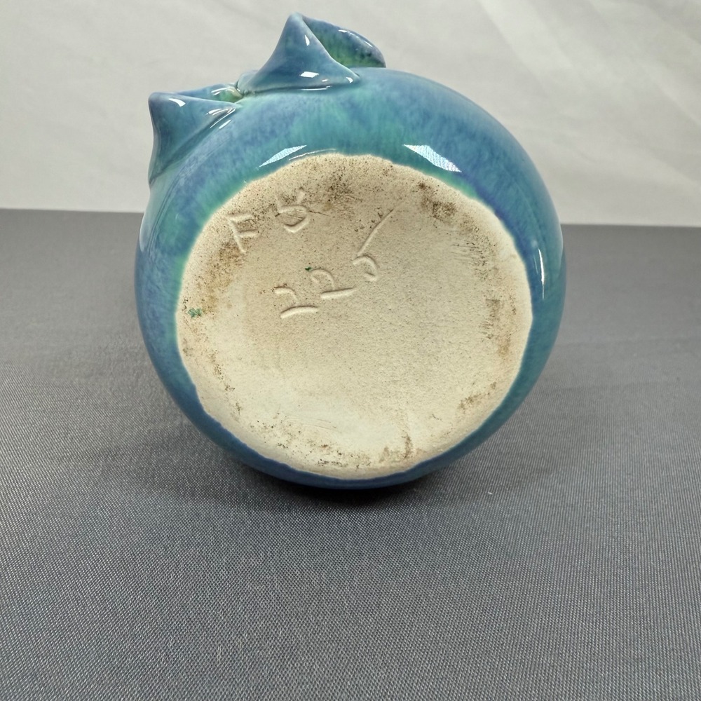 Turquoise‎ Blue Ceramic Bow Vase Vintage Studio Pottery Unique Accent Decor - Picture 6 of 8